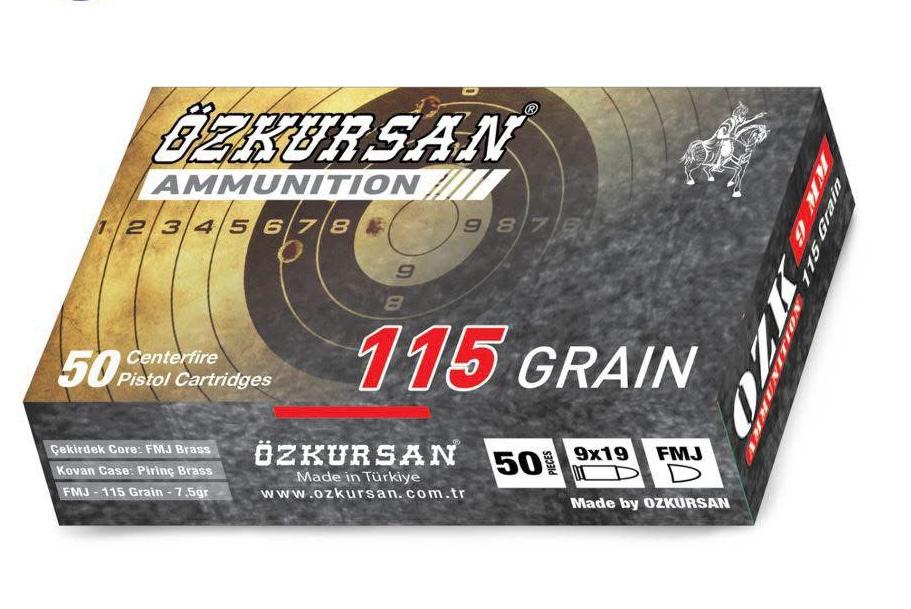 9X19 MM LUGER ÖZKURSAN PİRİNÇ (FMJ-115 GRN.) FİŞ.