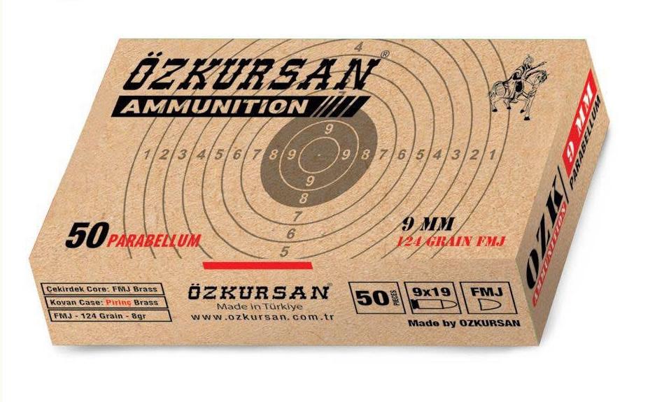 9X19 MM PARA ÖZKURSAN PİRİNÇ (FMJ-124 GRN.) FİŞ.