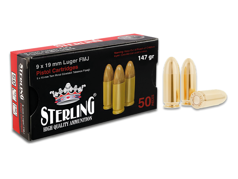 9X19 MM (LUGER) TURAÇ-STERLING (FMJ-147 GRN) FİŞEK